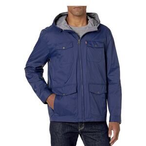 Levi’s Men’s Four Pocket Hooded Military Rain Jacket Helly Blue Size Medium